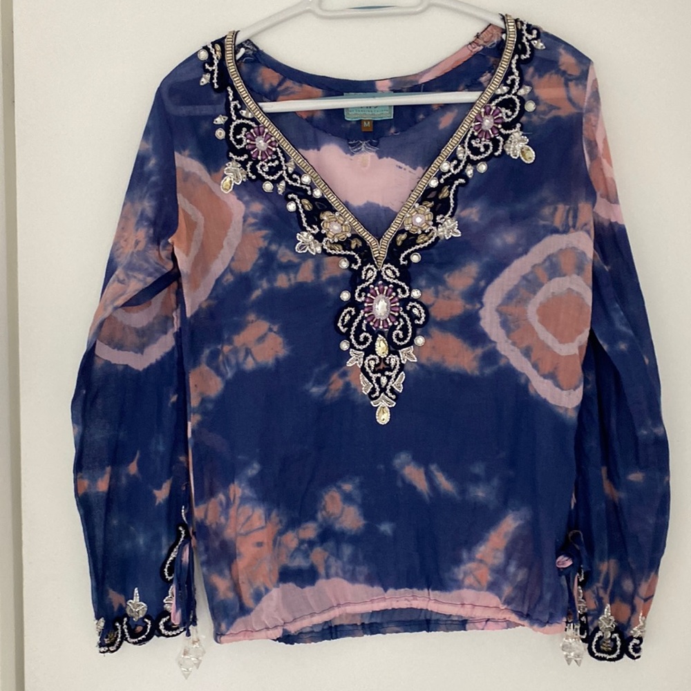 Gorgeous Taj By Sabrina Grippa Tie Dye Shirt w/beautiful stones & crystals.